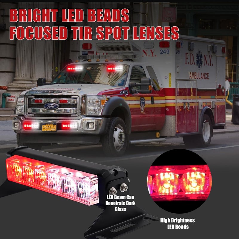 Tiannor 2X 6.1 inch Emergency Strobe Lights Red White 12 LED Hazard Warning Flashing Safety Front/Rear Windshield Deck Split Lights Grille for Volunteer Firefighter Vehicles POV Trucks - Image 3